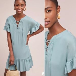 Anthropologie Michael Stars Ruffled Hem Lace Up Flounce Blue Dress size XS